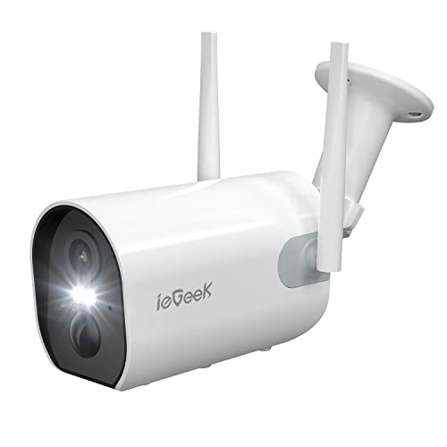 ieGeek 2K 3MP Überwachungskamera Aussen Akku，Kabellos Überwachungskamera akku mit farbige 15m Nachtsicht，PIR Bewegungsmelder，Sirene und Lichtalarm, Cloud/SD Storage，IP65，2-Wege Audio，2,4 GHz