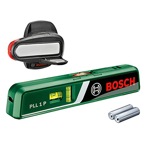 Bosch Laser-Wasserwaage PLL 1 P mit Wandhalterung (Laserlinie zur flexiblen Ausrichtung an Wänden und Laserpunkt zur einfachen Höhenübertragung)