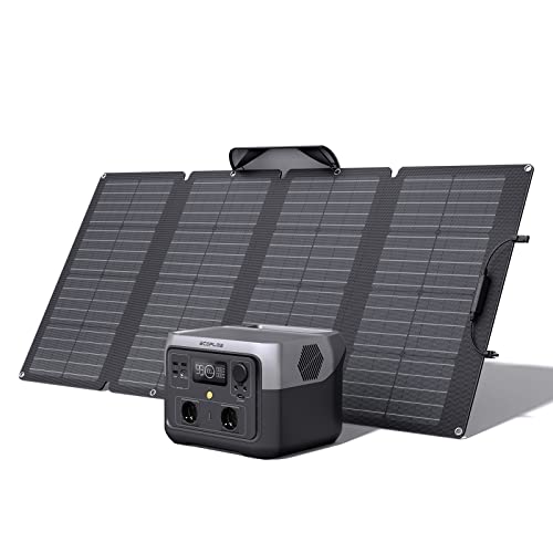 EF ECOFLOW Tragbare Powerstation RIVER 2 MAX mit 160W faltbare solar panel, 512 Wh Solargenerator mit LiFeP04, Schnellladung in 1 Stunde, bis zu 1000 W Leistung, Balkonkraft für Camping/zu Hause