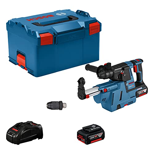 Bosch Professional 18V System Akku Bohrhammer GBH 18V-26 F (2x6.0Ah GBA 18V Akku, Schnellladegerät, Schnellwechselbohrfutter, Wechselfutter SDS plus, GDE 18V-16, L-BOXX 238), blau