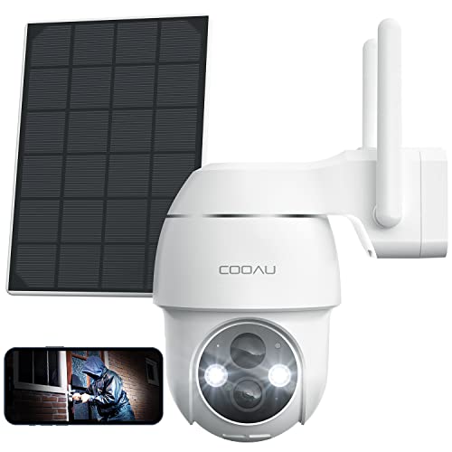 COOAU Überwachungskamera Aussen Solar Akku, 2K PTZ 355°/90° Kabellos WLAN IP Kamera ​Outdoor mit PIR Bewegungsmelder, Farbige Nachtsicht，Spotlight，IP66 ,2-Wege-Audio, Cloud-Speicher