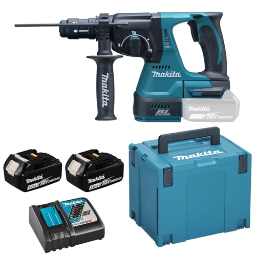 Makita Akku-Kombihammer für SDS-Plus, (18 V, 5,0 Ah im Makpac inklusive 2 Akkus und Ladegerät), DHR243RTJ