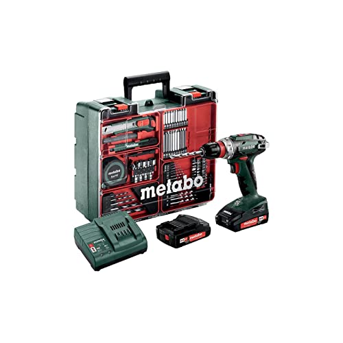 Metabo Akkuschrauber / Akku Bohrschrauber Mobile Werkstatt BS 18 Quick Set (602217880) im Kunststoffkoffer; mit 2 Li-Power Akkupacks (18 V/2,0 Ah), Ladegerät SC 30 + Zubehör - Neuheit 2021