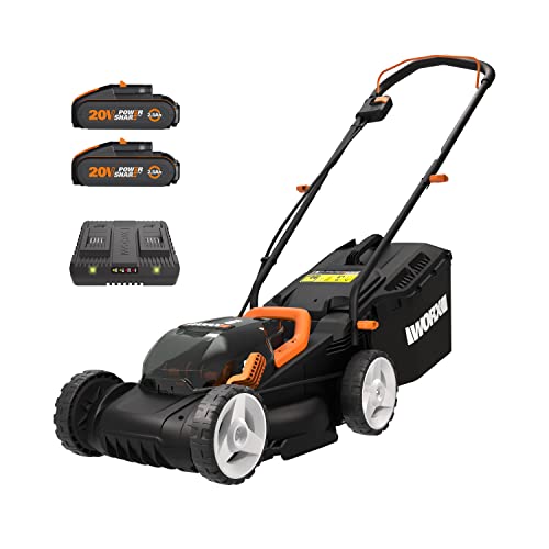 Worx Nitro 34 cm Akku-Rasenmäher, Elektrischer Rasenmäher, WG779E, 40 V PowerShare PRO 2 STK. 4,0 Ah Akku (Akkus & Ladegerät inklusive)