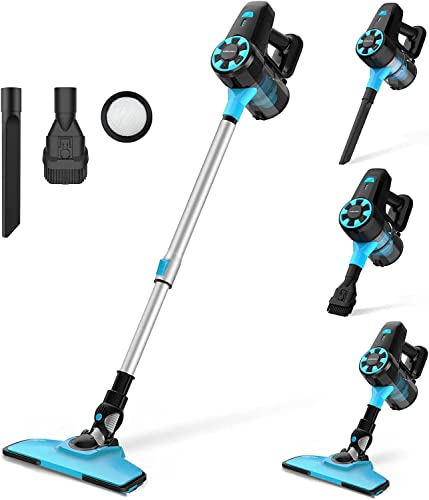 Akku Staubsauger, Ultraleichter 3 in 1 Staubsauger Kabellos mit Wandhalterung, 40 Min Laufzeit, 17Kpa Saugkraft Staubsauger Ohne Kabel, Stielstaubsauger beutellos für Teppichen, Hartboden, Tierhaare
