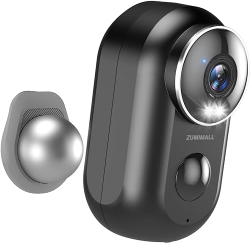 ZUMIMALL Überwachungskamera Aussen/Innen Akku, WLAN Kamera Doppelständer, Magnethalterung, kabellos, PIR-Bewegungserkennung, 2K-Nachtsicht, IP66 wasserdicht, 2,4 G Wi-Fi-kompatibel, Schwarz