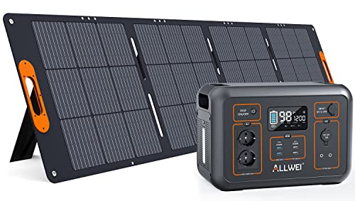 ALLWEI Solargenerator 1200W mit 200W Solarpanel, 1132Wh Tragbare Powerstation, 6x PD60W USB-C, 2x 230V AC Ausgänge, Power Stationen, Akku Mobiler Stromspeicher für Outdoor Camping Stromausfälle…
