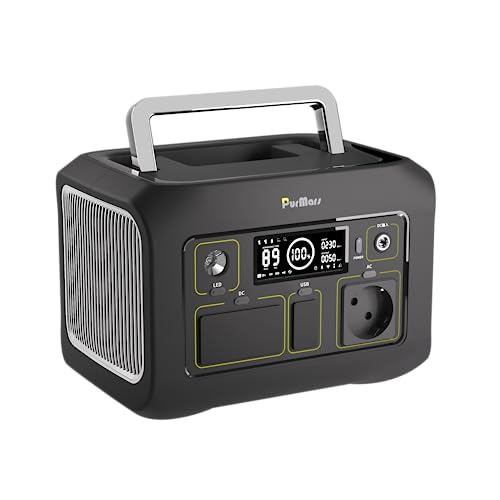 PurMars Tragbares Power Station 300W (max. 500W), 288Wh, Stromspeicher 230V AC USB-PD60W, LED Taschenlampe, Lifepo4 Solarbank Outdoor Camping Reise Zuhause Stromausfall Notfall