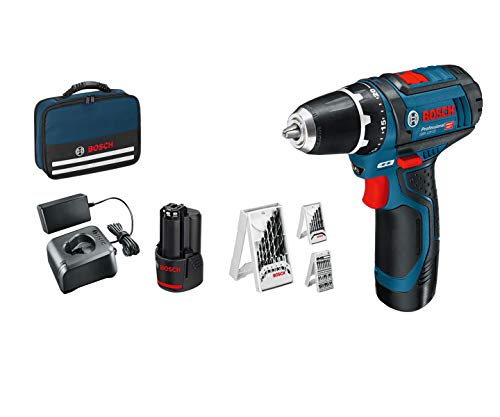 Bosch Professional 12V System Akkuschrauber GSR 12V-15 (inkl. 2x2,0 Akku + Ladegerät, 39tlg.-Zubehör-Set, in Tasche) - Amazon Exclusive Set