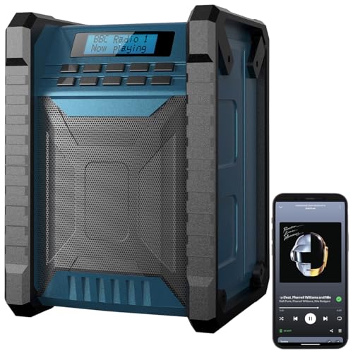 auvisio Radio: Digitales DAB+/FM-Baustellenradio, Bluetooth, 80 Watt, IP54, Akku (Bauradio, tragbares Radio, Digital)