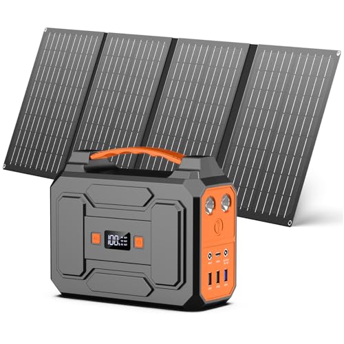 Powkey Powerstation mit Solarpanel 99Wh/27000mAh Tragbare Powerstation mit 40W Faltbare Solarpanel 100W Solargenarator mit 230V AC Ausgang/18W USB-A/USB-C für Wohnmobil Camping