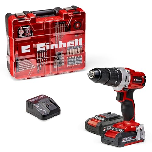 Einhell Akku-Schlagbohrschrauber TE-CD 18/2 Li-i +64 (2x2,0Ah) Power X-Change (Li-Ion, 18 V, 44 Nm, 2-Gang-Getriebe, inkl. 2x 2,0 Ah Akkus, Ladegerät, Koffer, 64-tlg. Zubehör-Set)