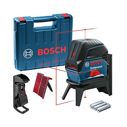Bosch Professional Kreuzlinienlaser GCL 2-15 (roter Laser, Innenbereich, mit Lotpunkten, Arbeitsbereich: 15 m, 3x AA Batterien, Drehhalterung RM 1, Laserzieltafel, Schutztasche, Handwerkerkoffer)