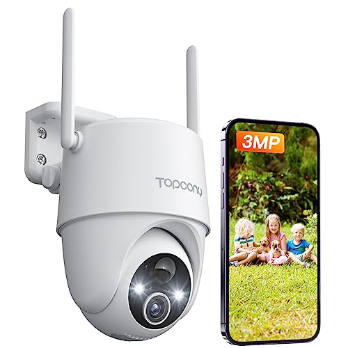 Topcony Überwachungskamera Aussen Akku, 355°/120° Schwenkbar, 2K Kabellose WLAN IP Kamera Outdoor mit Farbe Nachtsicht, Personen-/Bewegungserkennung, IP65 Wasserdicht, Cloud-Speicher, ZS-GX6S