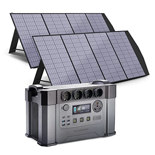 ALLPOWERS Tragbares Powerstation (S2000 Pro) 1500Wh 2400W (4000W Spitzenwert) AKKU Solargenerator Mobiler Stromspeicher Power Station mit 2x 200W Faltbares Solarpanel für Notstrom Camping Wohnmobile