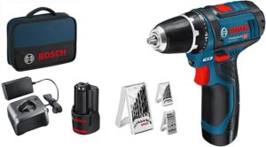 Handliches Bosch Mini Akkuschrauber Set mit Bohrer-Set, Tasche, zwei Akkus und Ladegerät für Heimwerker und Frauen